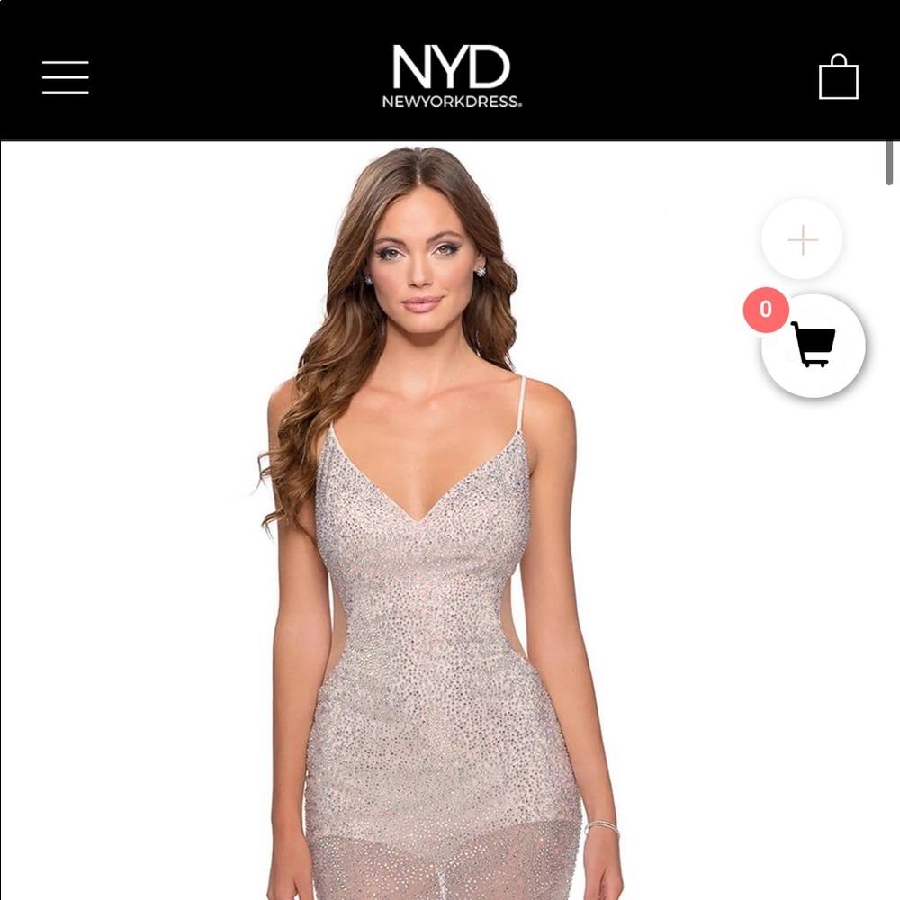 La Femme, NEVER WORN, NEVER TAILORED
Size 2 
Blush 
Sparkly 
Style number/ 28601